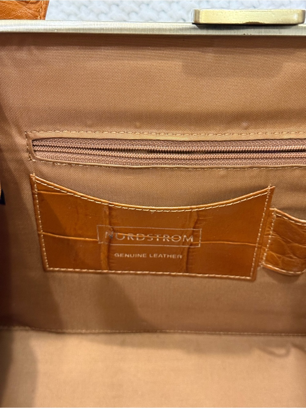 Nordstrom Croc-Embossed Leather Top-Handle Structured Frame Bag - Picture 2 of 8